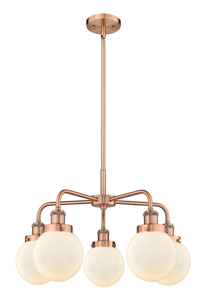Innovations 916-5CR-AC-G201-6 Five Light Chandelier, Antique Copper