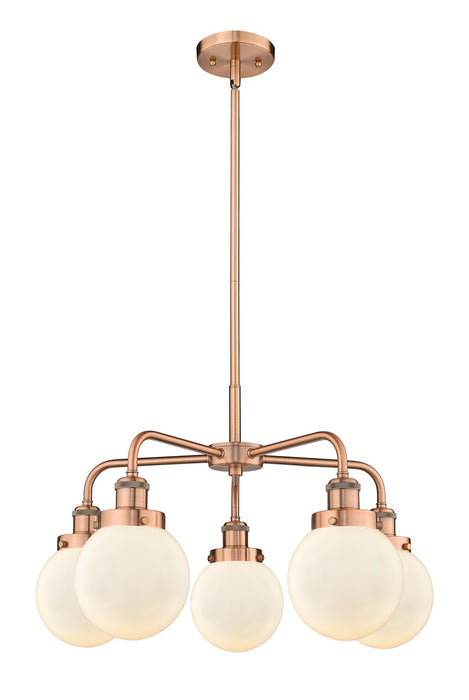 Innovations 916-5CR-AC-G201-6 Five Light Chandelier, Antique Copper