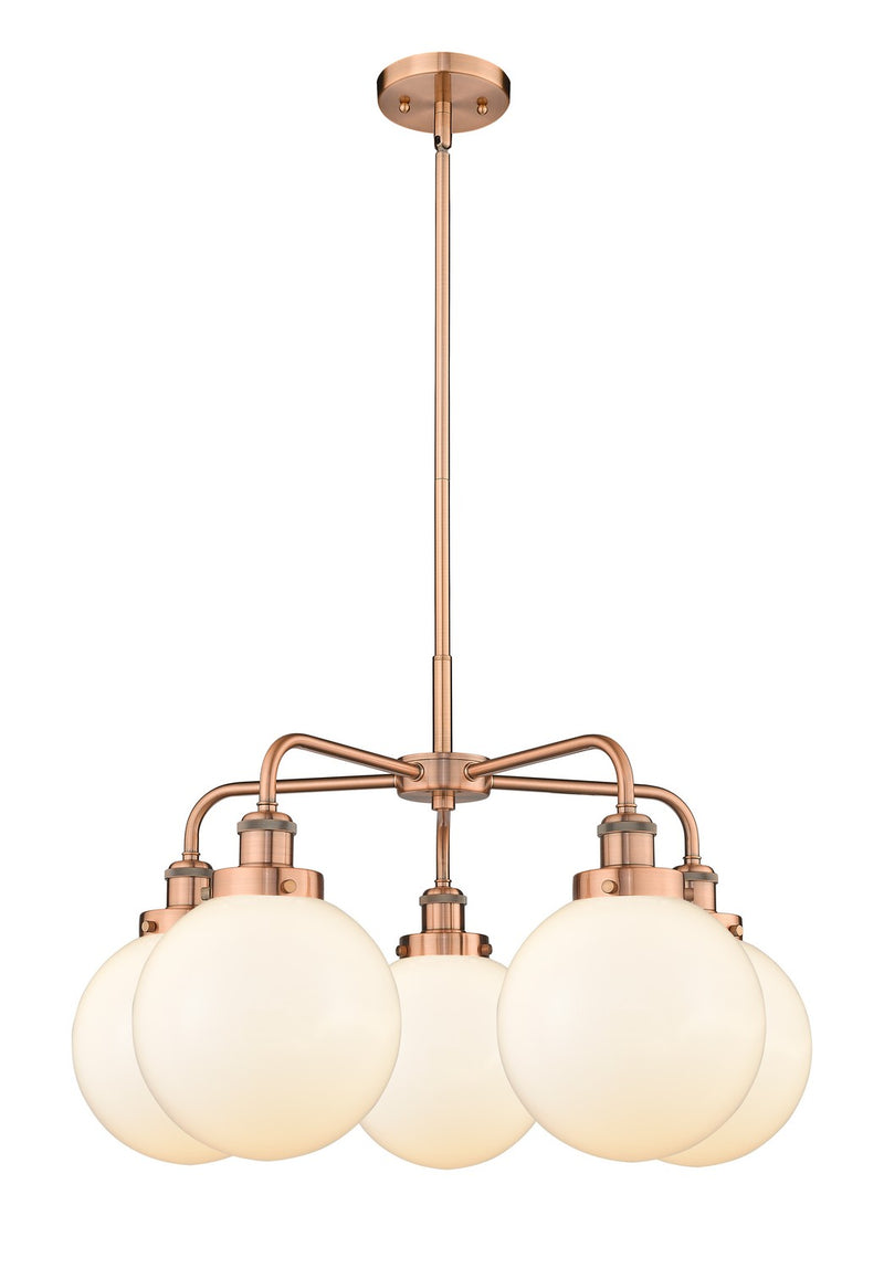 Innovations 916-5CR-AC-G201-8 Five Light Chandelier, Antique Copper