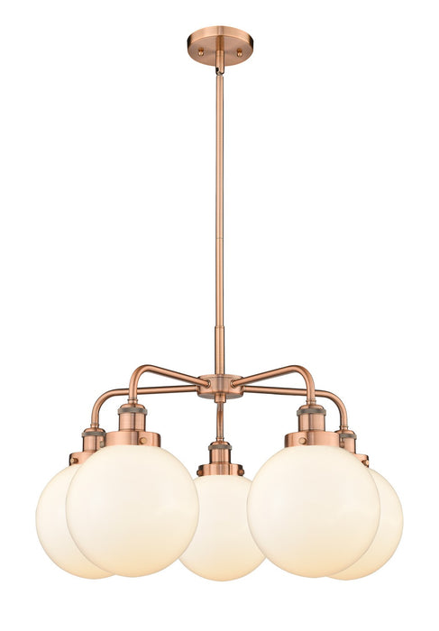 Innovations 916-5CR-AC-G201-8 Five Light Chandelier, Antique Copper