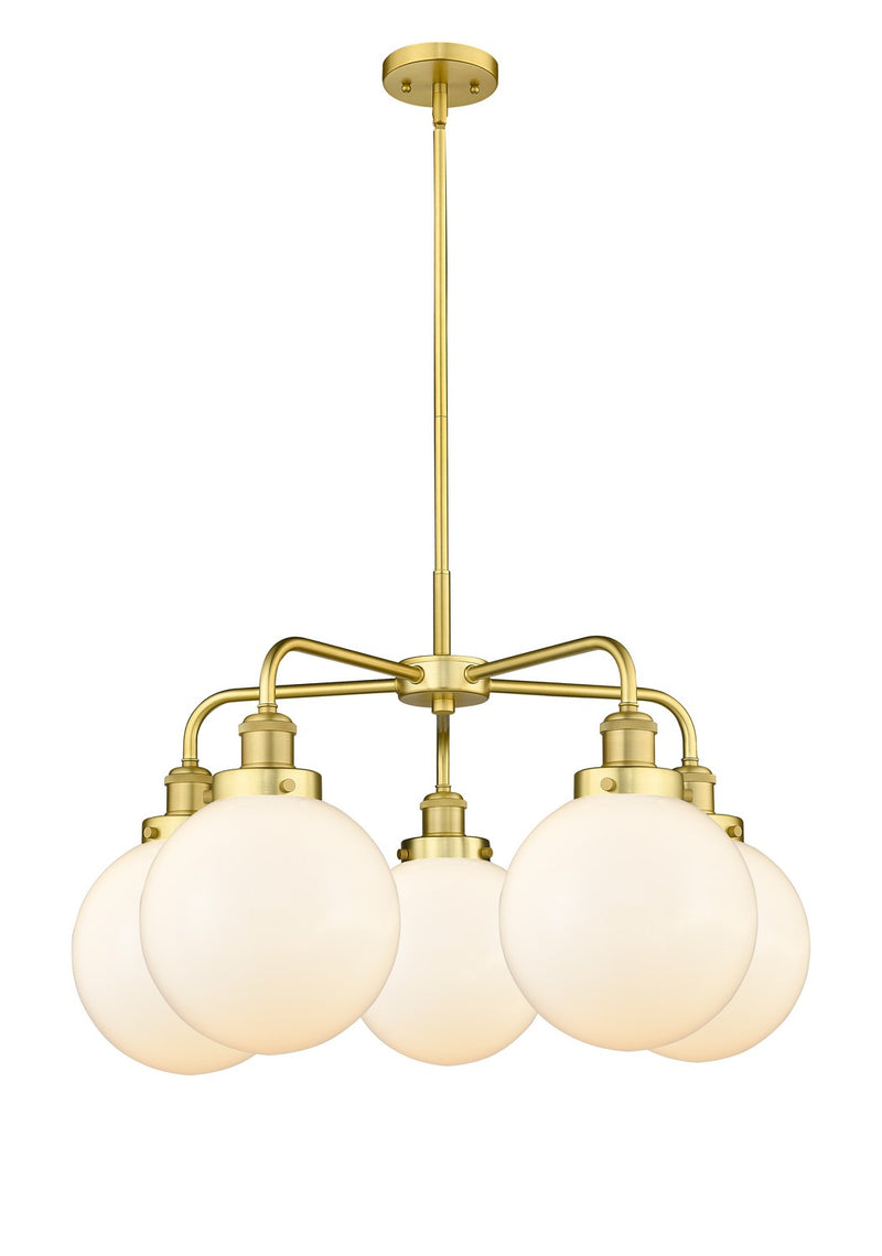 Innovations 916-5CR-SG-G201-8 Five Light Chandelier, Satin Gold