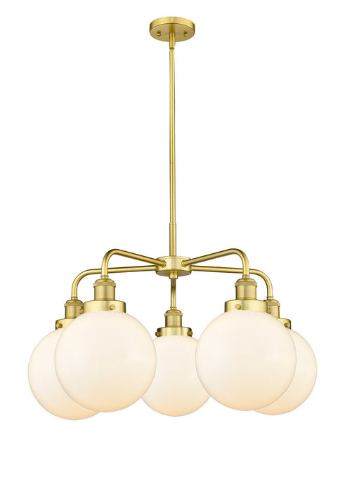 Innovations 916-5CR-SG-G201-8 Five Light Chandelier, Satin Gold