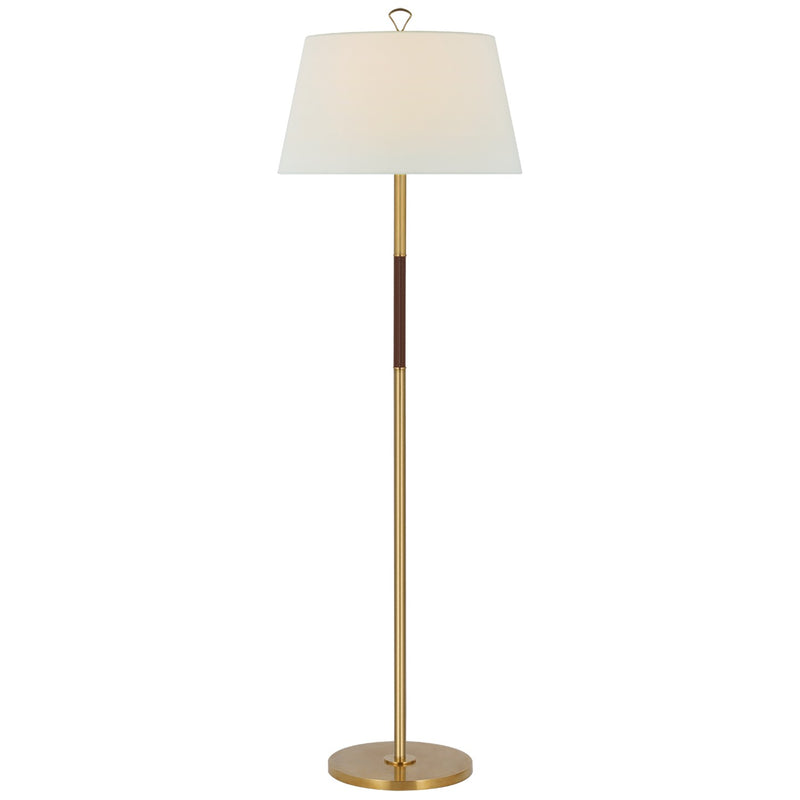 Visual Comfort Signature AL 1000HAB/SDL-L LED Floor Lamp, Hand-Rubbed Antique Brass and Saddle Leather