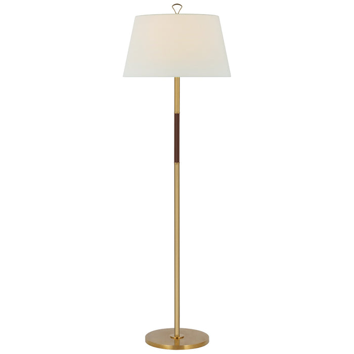Visual Comfort Signature AL 1000HAB/SDL-L LED Floor Lamp, Hand-Rubbed Antique Brass and Saddle Leather
