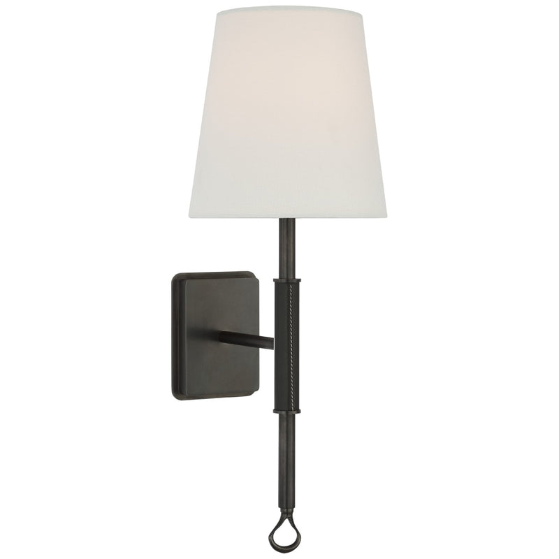 Visual Comfort Signature AL 2005BZ/CHC-L LED Wall Sconce, Bronze and Chocolate Leather