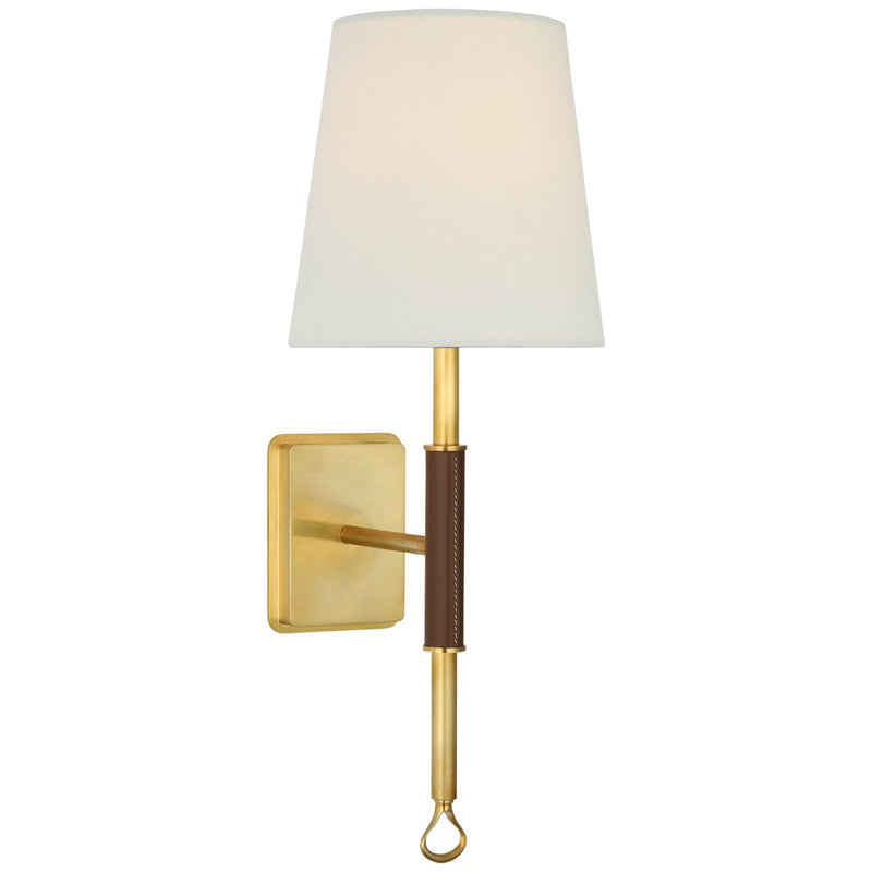 Visual Comfort Signature AL 2005HAB/SDL-L LED Wall Sconce, Hand-Rubbed Antique Brass and Saddle Leather