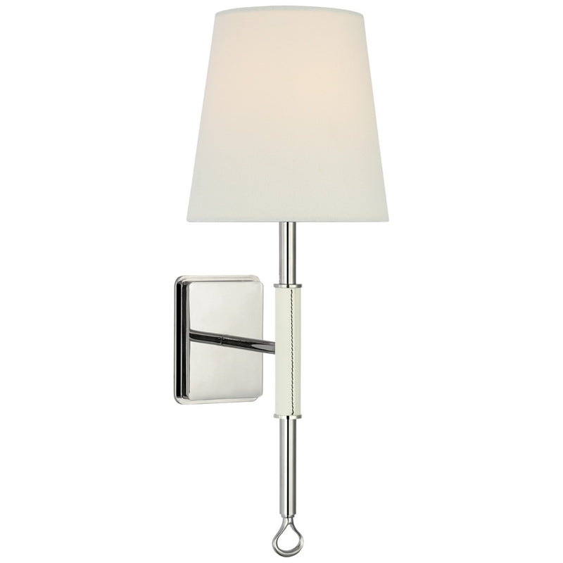 Visual Comfort Signature AL 2005PN/PAR-L LED Wall Sconce, Polished Nickel and Parchment Leather