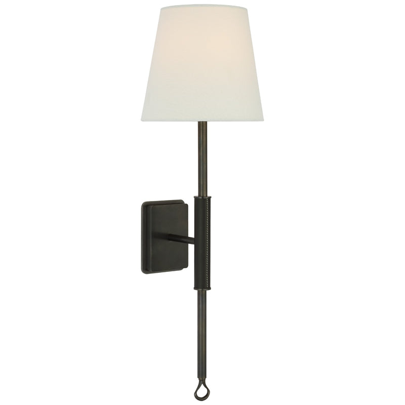 Visual Comfort Signature AL 2006BZ/CHC-L LED Wall Sconce, Bronze and Chocolate Leather