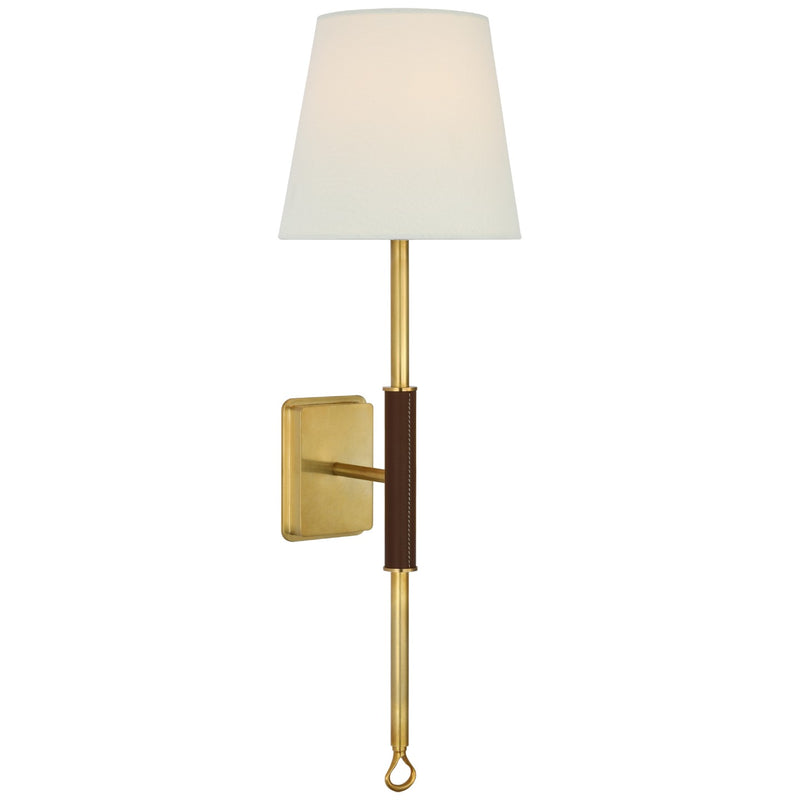 Visual Comfort Signature AL 2006HAB/SDL-L LED Wall Sconce, Hand-Rubbed Antique Brass and Saddle Leather