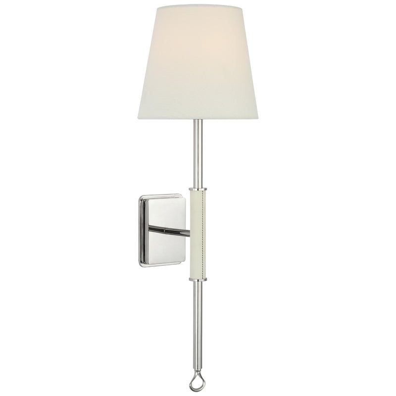 Visual Comfort Signature AL 2006PN/PAR-L LED Wall Sconce, Polished Nickel and Parchment Leather
