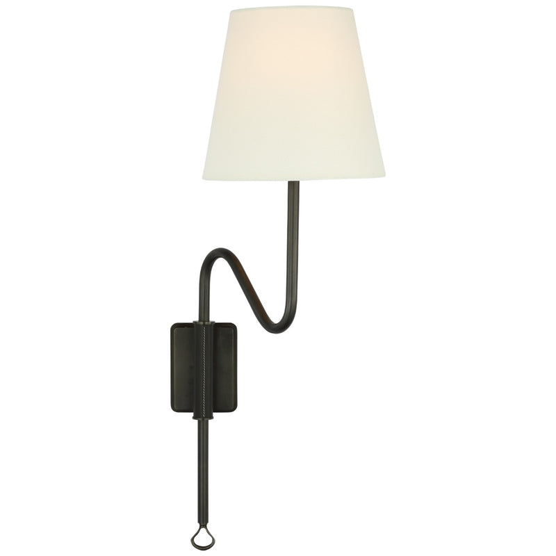 Visual Comfort Signature AL 2008BZ/CHC-L LED Wall Sconce, Bronze and Chocolate Leather