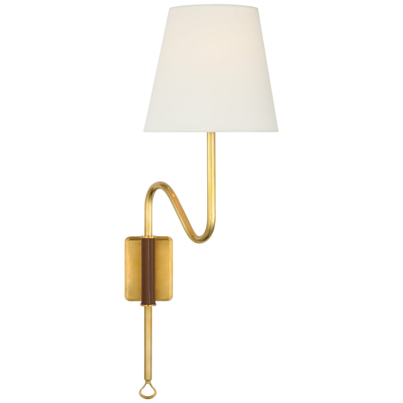 Visual Comfort Signature AL 2008HAB/SDL-L LED Wall Sconce, Hand-Rubbed Antique Brass and Saddle Leather
