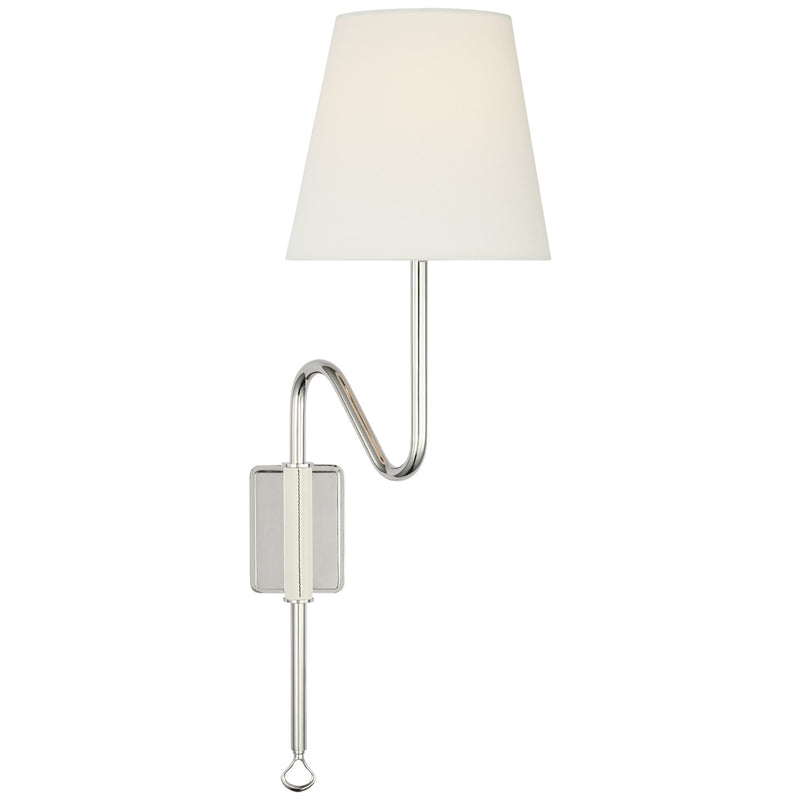 Visual Comfort Signature AL 2008PN/PAR-L LED Wall Sconce, Polished Nickel and Parchment Leather