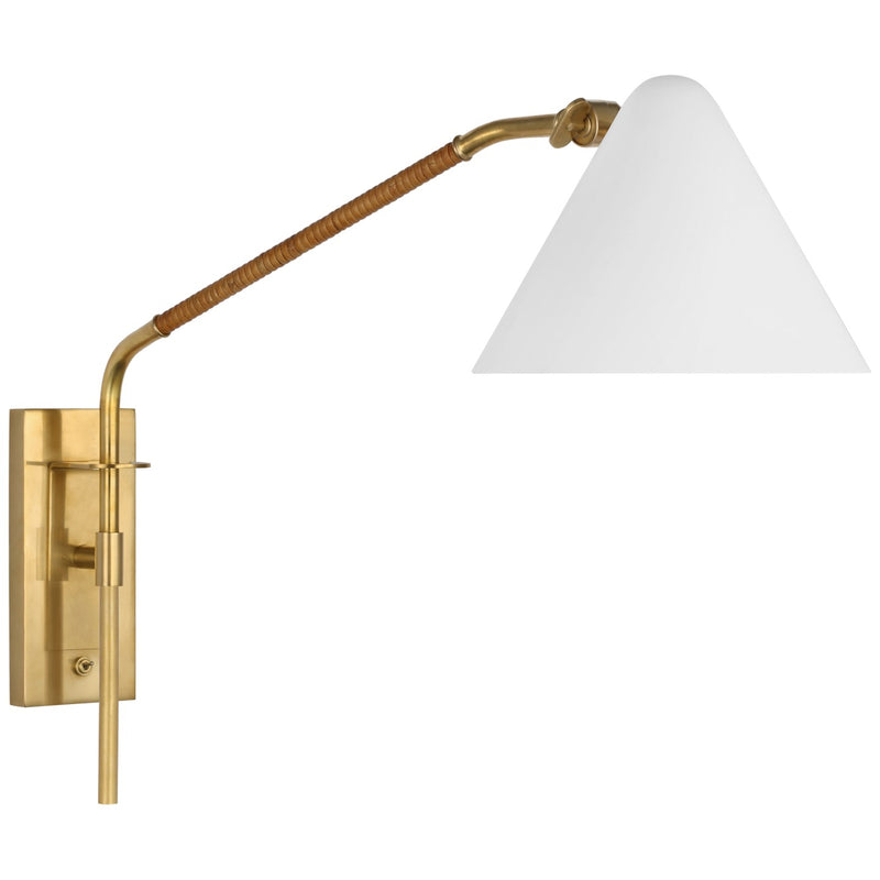 Visual Comfort Signature AL 2020HAB/NRT-WHT LED Wall Sconce, Hand-Rubbed Antique Brass and Natural Rattan