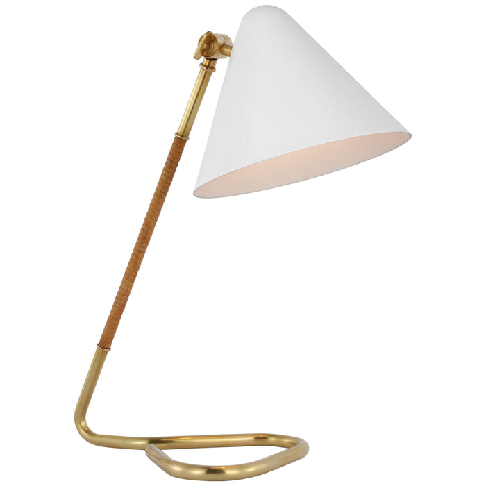 Visual Comfort Signature AL 3020HAB/NRT-WHT LED Desk Lamp, Hand-Rubbed Antique Brass and Natural Rattan