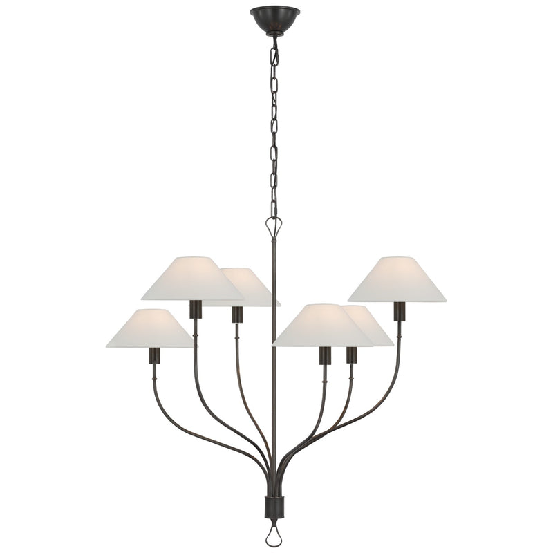 Visual Comfort Signature AL 5002BZ/CHC-L LED Chandelier, Bronze and Chocolate Leather
