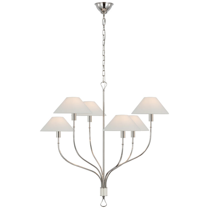 Visual Comfort Signature AL 5002PN/PAR-L LED Chandelier, Polished Nickel and Parchment Leather