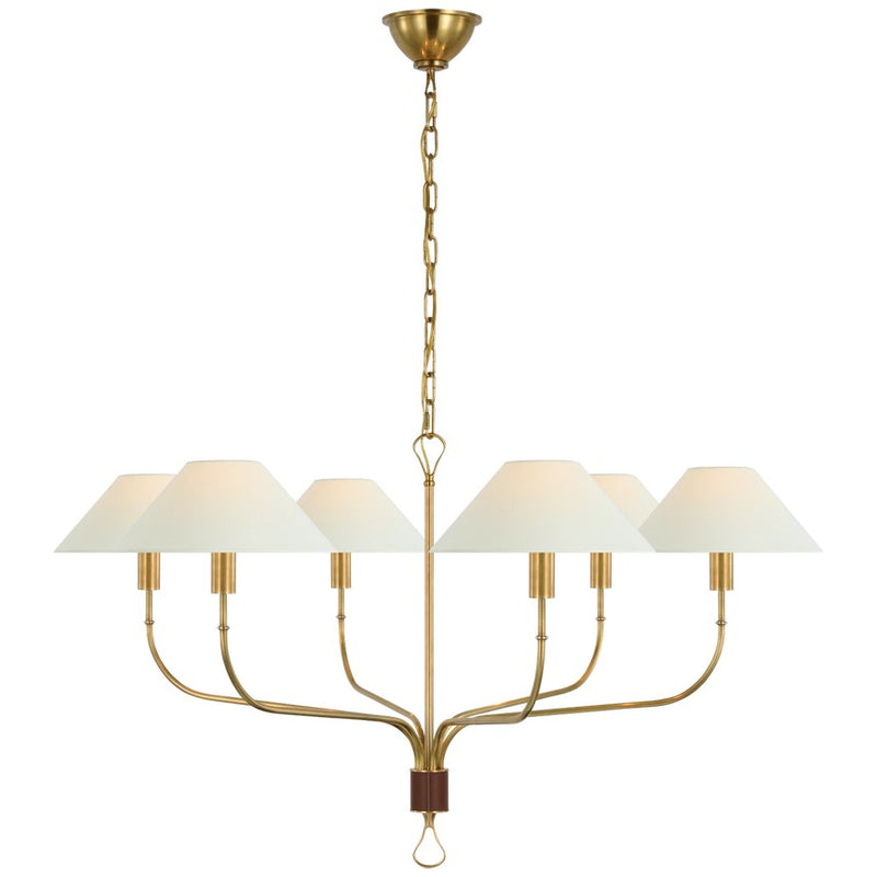 Visual Comfort Signature AL 5005HAB/SDL-L LED Chandelier, Hand-Rubbed Antique Brass and Saddle Leather
