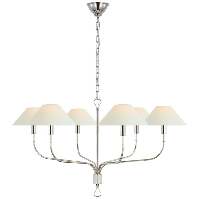 Visual Comfort Signature AL 5005PN/PAR-L LED Chandelier, Polished Nickel and Parchment Leather