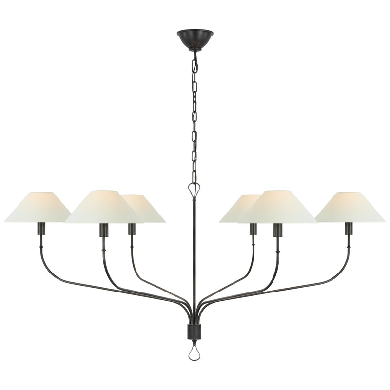 Visual Comfort Signature AL 5006BZ/CHC-L LED Chandelier, Bronze and Chocolate Leather