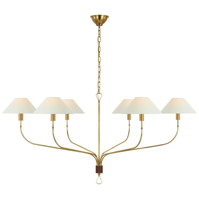 Visual Comfort Signature AL 5006HAB/SDL-L LED Chandelier, Hand-Rubbed Antique Brass and Saddle Leather