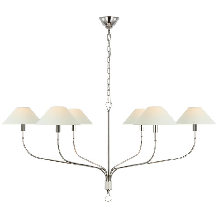 Visual Comfort Signature AL 5006PN/PAR-L LED Chandelier, Polished Nickel and Parchment Leather