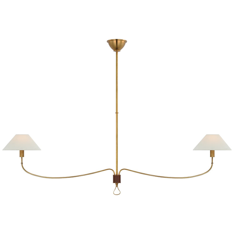 Visual Comfort Signature AL 5010HAB/SDL-L LED Chandelier, Hand-Rubbed Antique Brass and Saddle Leather