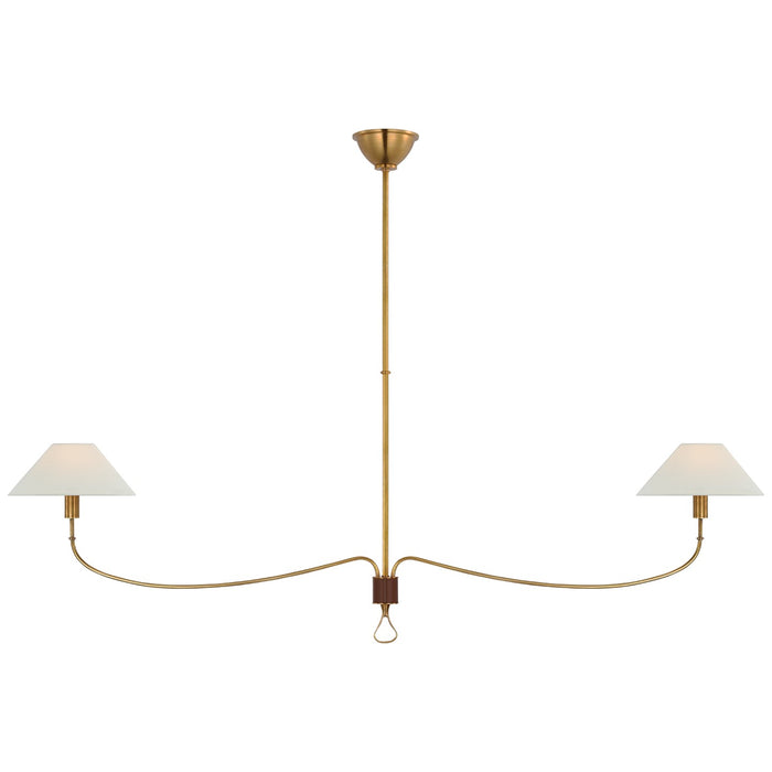Visual Comfort Signature AL 5010HAB/SDL-L LED Chandelier, Hand-Rubbed Antique Brass and Saddle Leather