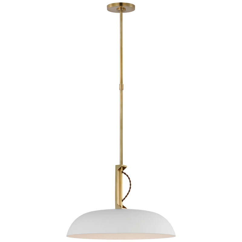 Visual Comfort Signature AL 5040HAB/WHT-WG LED Pendant, Hand-Rubbed Antique Brass and White