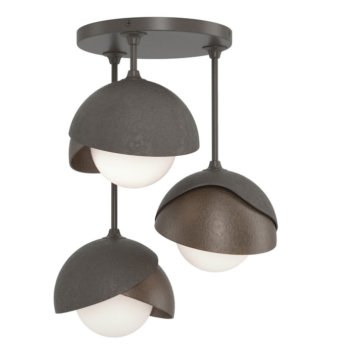 Hubbardton Forge 121374-SKT-07-05-GG0711 Three Light Semi-Flush Mount, Dark Smoke