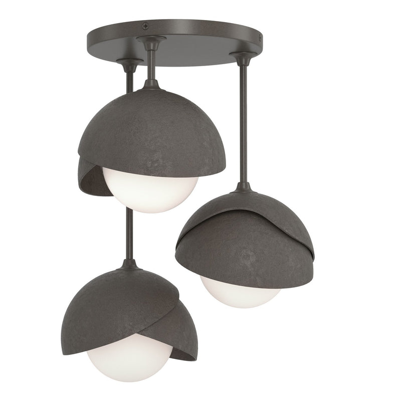 Hubbardton Forge 121374-SKT-07-07-GG0711 Three Light Semi-Flush Mount, Dark Smoke