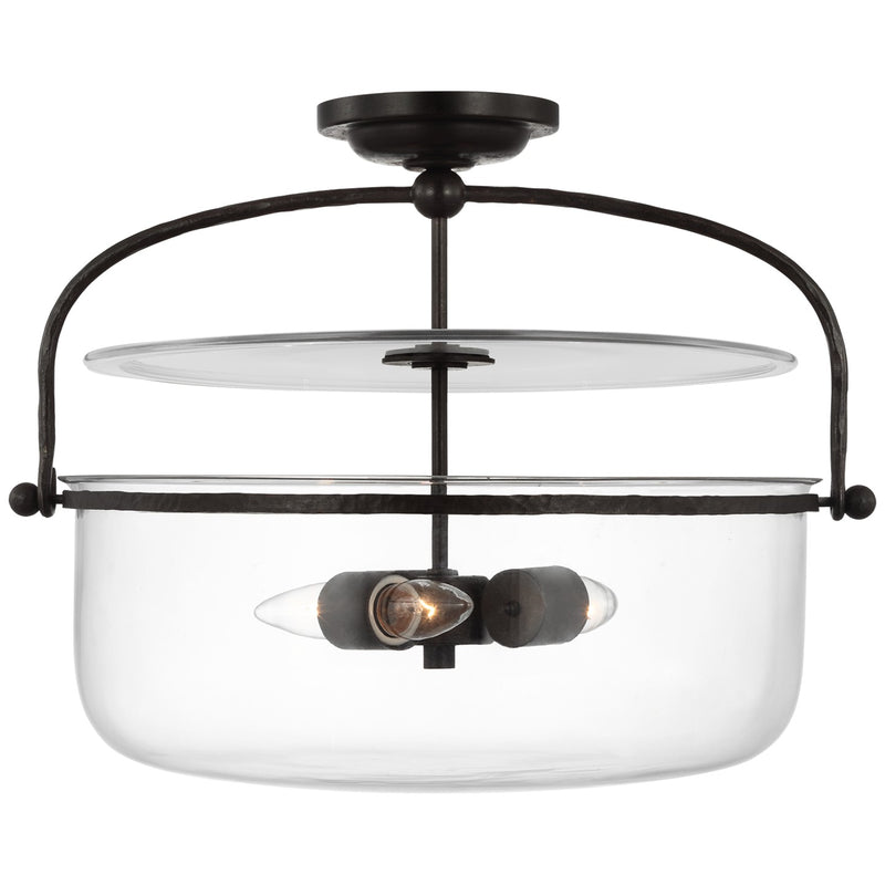 Visual Comfort Signature CHC 4270AI-CG Three Light Semi-Flush Mount, Aged Iron