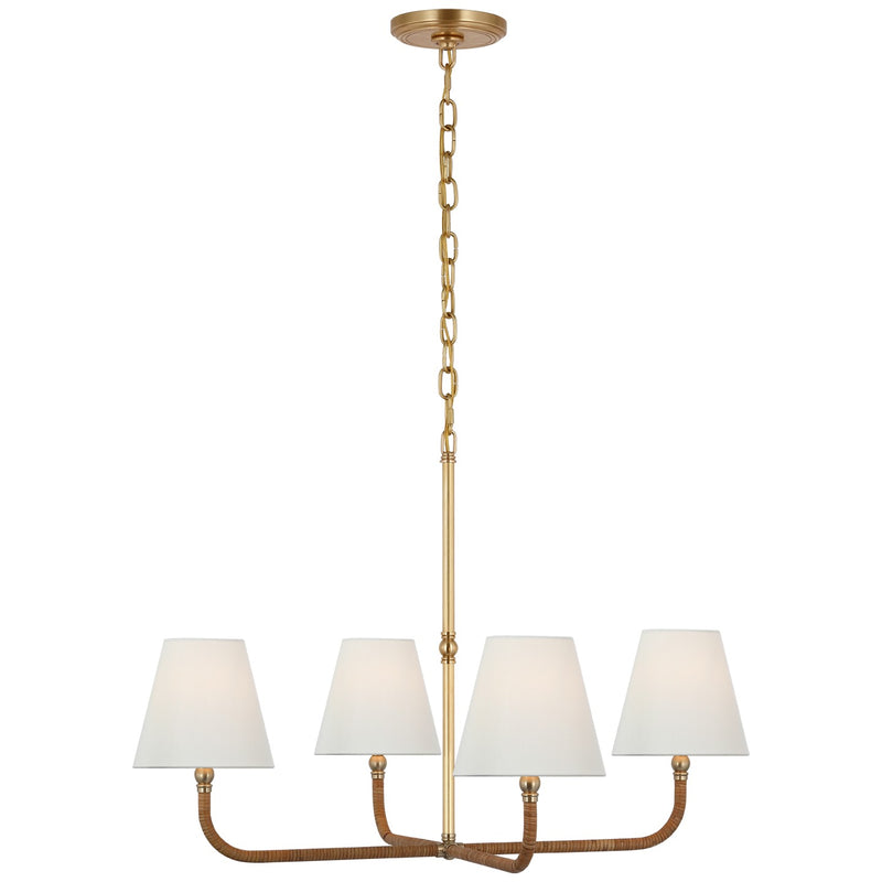 Visual Comfort Signature CHC 5081AB/NRT-L LED Chandelier, Antique-Burnished Brass and Natural Rattan