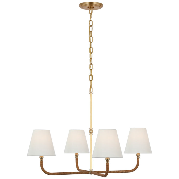 Visual Comfort Signature CHC 5081AB/NRT-L LED Chandelier, Antique-Burnished Brass and Natural Rattan