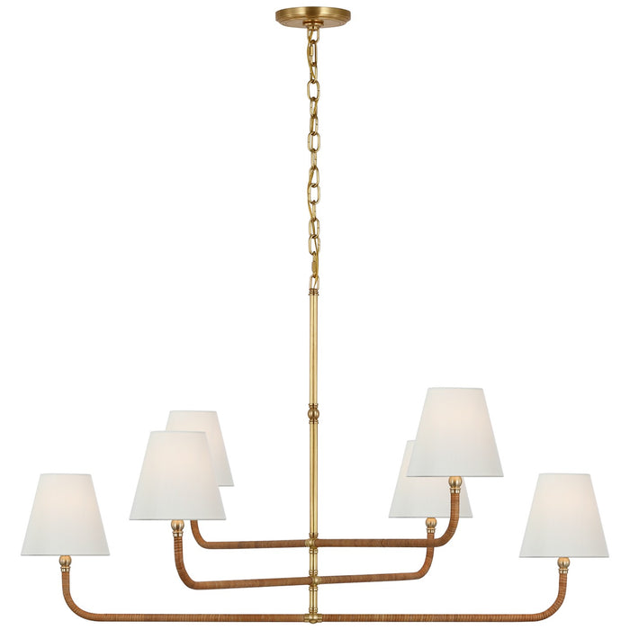 Visual Comfort Signature CHC 5083AB/NRT-L LED Chandelier, Antique-Burnished Brass and Natural Rattan