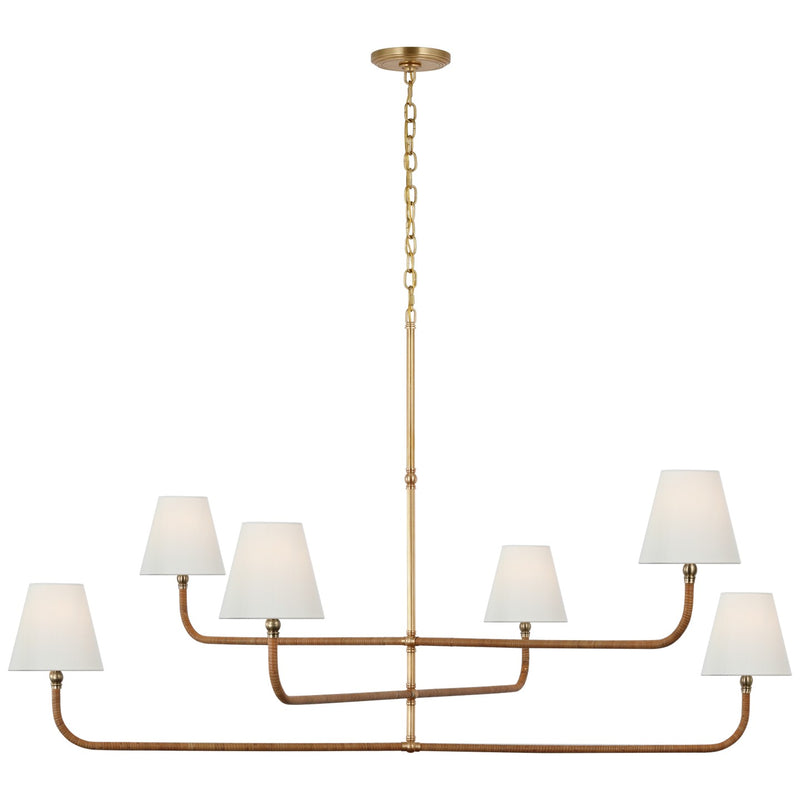 Visual Comfort Signature CHC 5084AB/NRT-L LED Chandelier, Antique-Burnished Brass and Natural Rattan