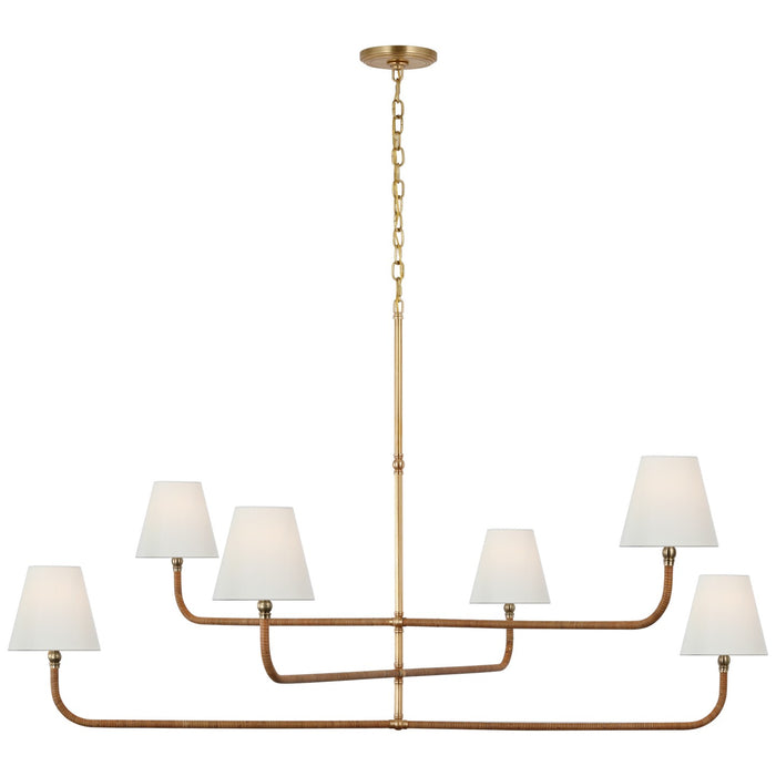 Visual Comfort Signature CHC 5084AB/NRT-L LED Chandelier, Antique-Burnished Brass and Natural Rattan
