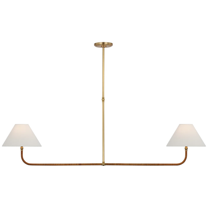 Visual Comfort Signature CHC 5087AB/NRT-L LED Linear Chandelier, Antique-Burnished Brass and Natural Rattan