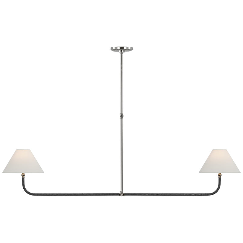 Visual Comfort Signature CHC 5087PN/BRT-L LED Linear Chandelier, Polished Nickel and Black Rattan