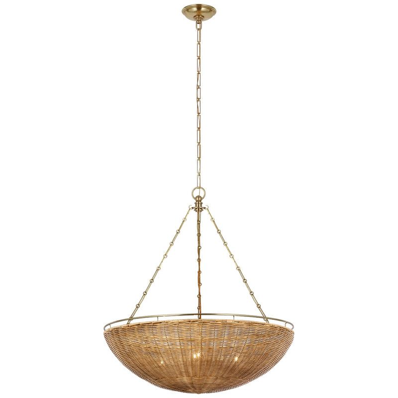 Visual Comfort Signature CHC 5637AB/NTW LED Chandelier, Antique-Burnished Brass and Natural Wicker
