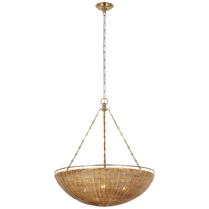 Visual Comfort Signature CHC 5637AB/NTW LED Chandelier, Antique-Burnished Brass and Natural Wicker