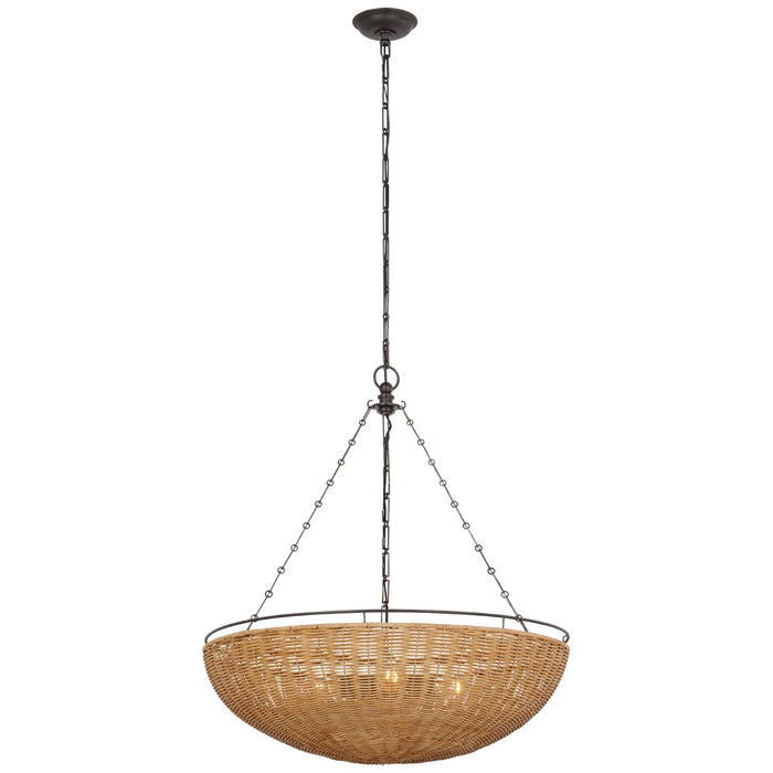 Visual Comfort Signature CHC 5637AI/NTW LED Chandelier, Aged Iron and Natural Wicker