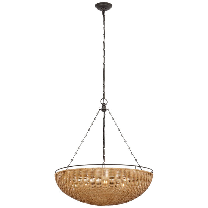 Visual Comfort Signature CHC 5637AI/NTW LED Chandelier, Aged Iron and Natural Wicker