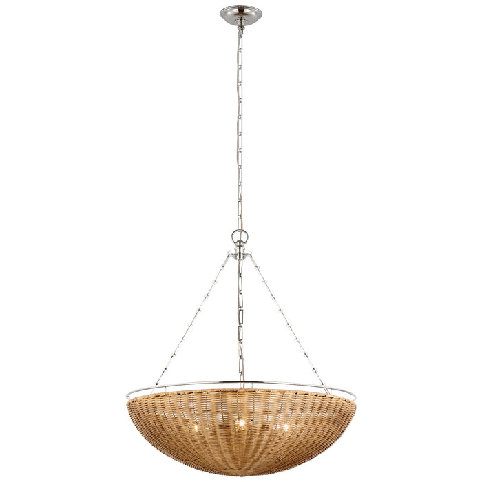 Visual Comfort Signature CHC 5637PN/NTW LED Chandelier, Polished Nickel and Natural Wicker