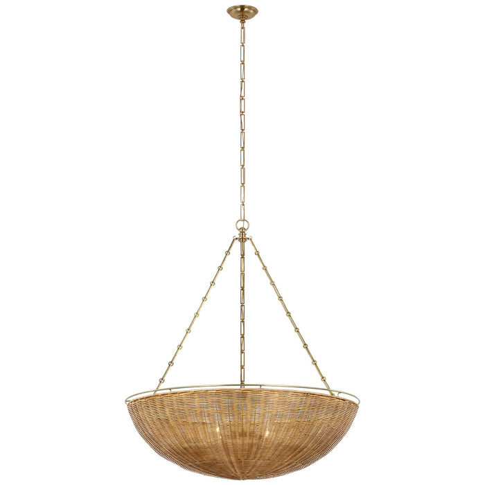 Visual Comfort Signature CHC 5638AB/NTW LED Chandelier, Antique-Burnished Brass and Natural Wicker