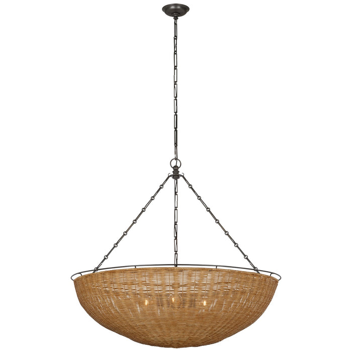 Visual Comfort Signature CHC 5638AI/NTW LED Chandelier, Aged Iron and Natural Wicker
