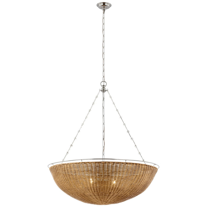 Visual Comfort Signature CHC 5638PN/NTW LED Chandelier, Polished Nickel and Natural Wicker