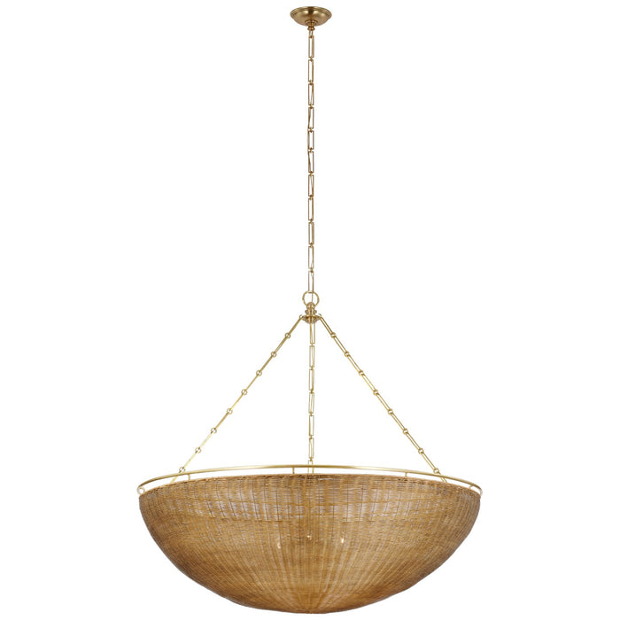 Visual Comfort Signature CHC 5639AB/NTW LED Chandelier, Antique-Burnished Brass and Natural Wicker