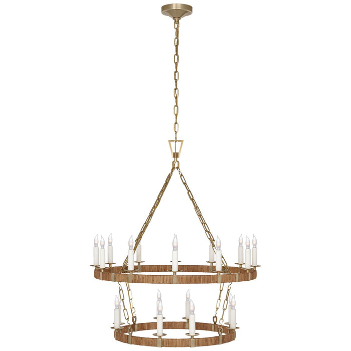 Visual Comfort Signature CHC 5878AB/NRT LED Chandelier, Antique-Burnished Brass and Natural Rattan