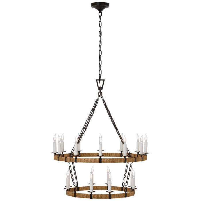Visual Comfort Signature CHC 5878AI/NRT LED Chandelier, Aged Iron and Natural Rattan